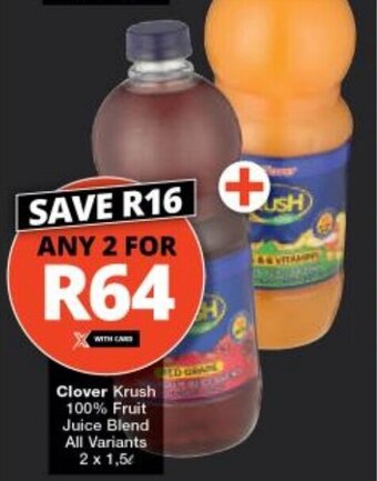 Clover Krush 100% Fruit Juice Blend All Variants 2 x 1,5L