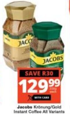 Checkers Jacobs Krönung/Gold Instant Coffee All Variants offer