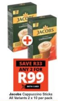 Checkers Jacobs Cappuccino Sticks All Variants 2 x 10 per pack offer