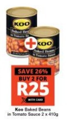 Checkers Koo Baked Beans in Tomato Sauce 2 x 410g offer