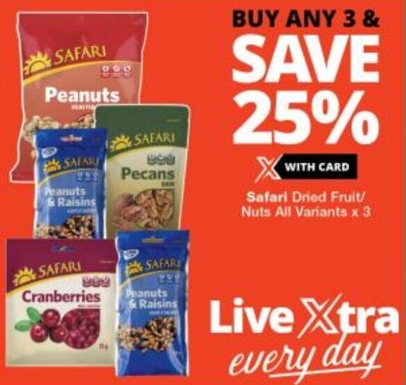 Safari Dried Fruit/ Nuts All Variants x 3 offer at Checkers