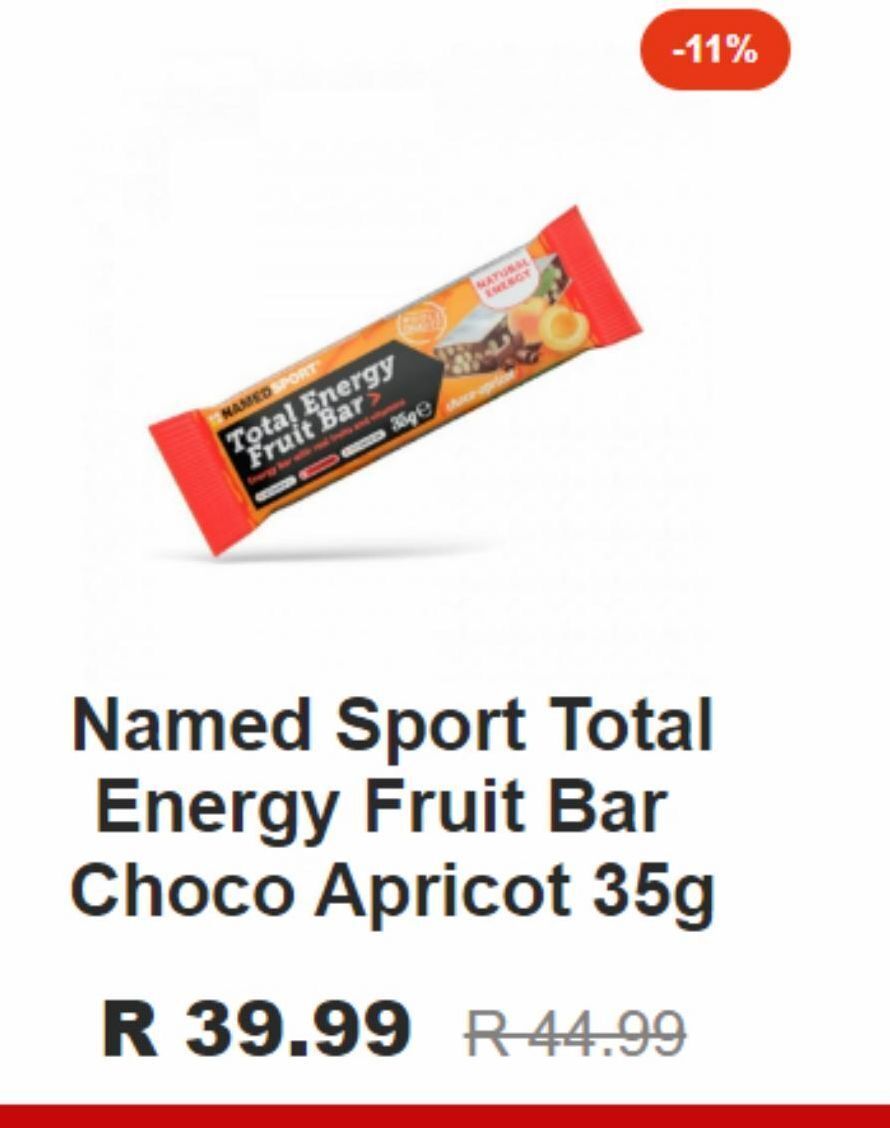 Named sport total energy fruit bar choco apricot 35g offer at Cycle Lab
