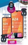 Game 2 x samsung galaxy a24 smartphone-on 1.2gb red top up core more data + on promo 75 offer