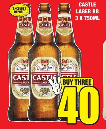 Boxer Liquors CASTLE LAGER RB 3 X 750ML offer