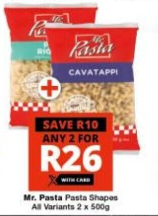 Checkers Mr. Pasta Pasta Shapes All Variants 2 x 500g offer