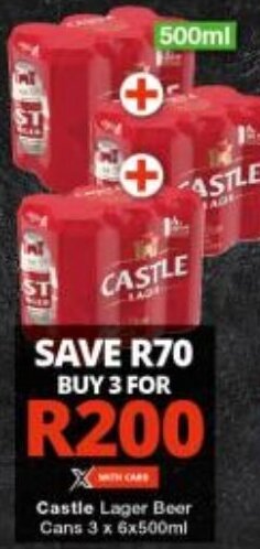 Checkers Castle Lager Beer Cans 3 x 6x500ml offer