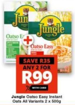 Checkers Jungle Oatso Easy Instant Oats All Variants 2 x 500g offer