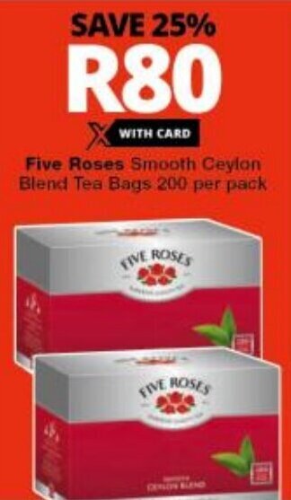 Checkers Five Roses Smooth Ceylon Blend Tea Bags 200 per pack offer