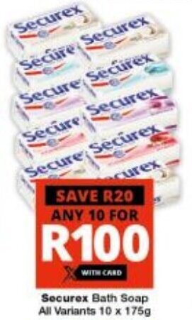 Checkers Securex Bath Soap All Variants 10 x 175g offer