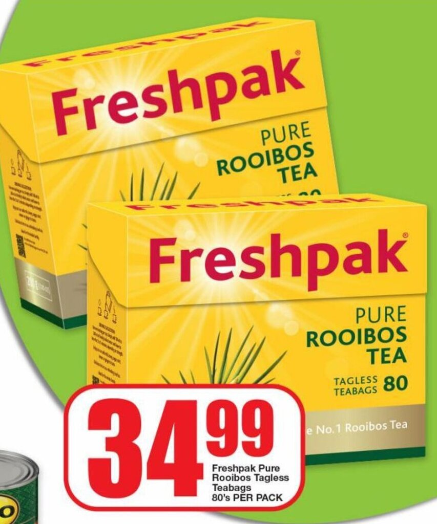 Freshpak Pure Rooibos Tagless Teabags 80's PER PACK offer at Sentra