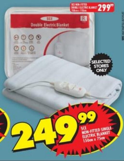 SCE NONFITTED SINGLE ELECTRIC BLANKET 150cm x 75cm offer at Shoprite