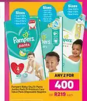 Game Pampers Baby Dry Or Pants Jumbo Pack Or Premium Care Value Pack Disposable Nappies-For Any 2 offer