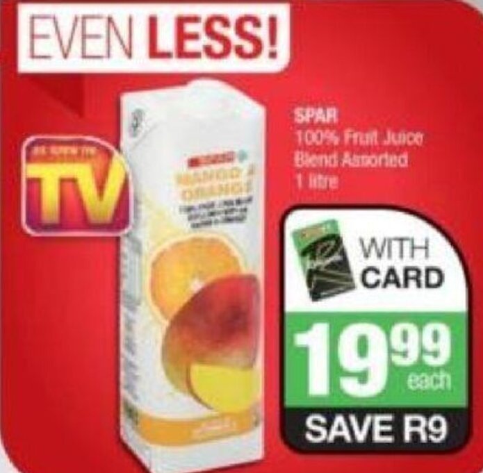 SPAR 100 Fruit Juice Blend Assorted 1Litre offer at Spar