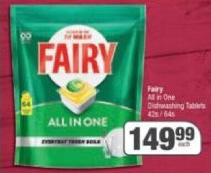 Fairy All in One Dishwashing Tablets 42/64s offer at Spar