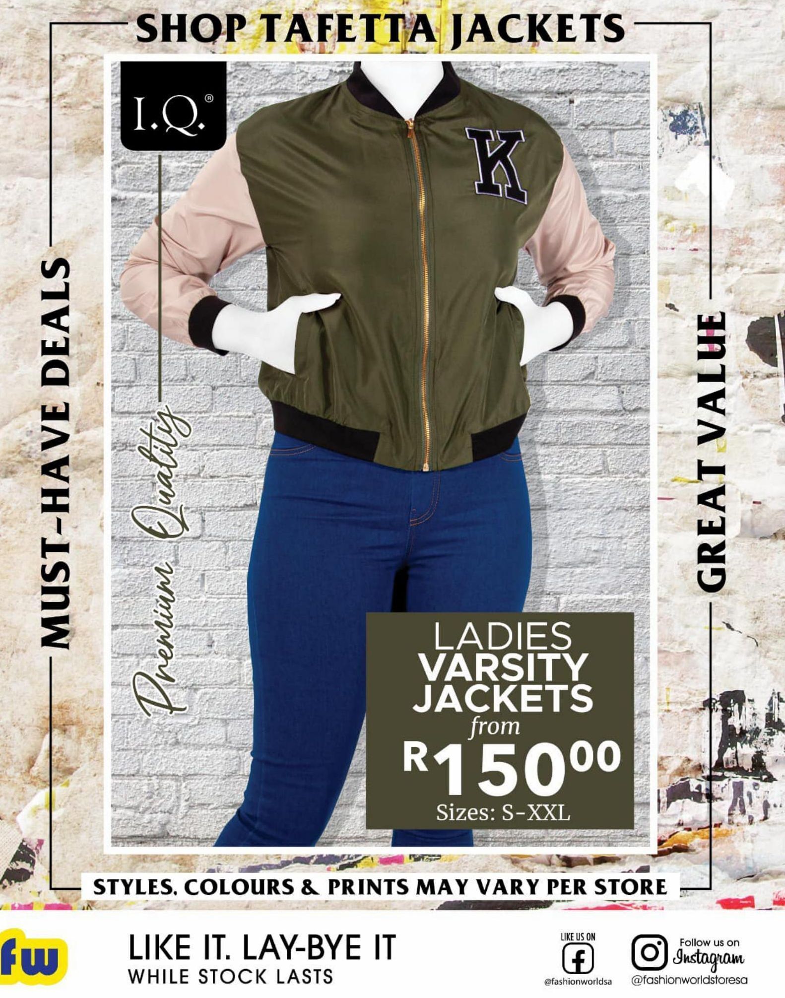 Ladies varsity jackets offer at Fashion World