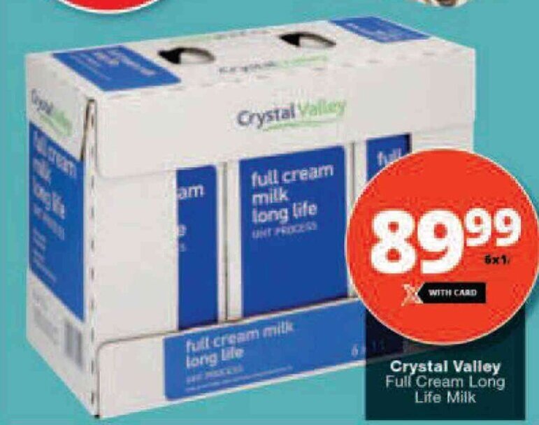 Crystal Valley Full Cream Long Life Milk offer at Checkers
