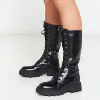 Zando Utopia knee high lace up combat boots black offer
