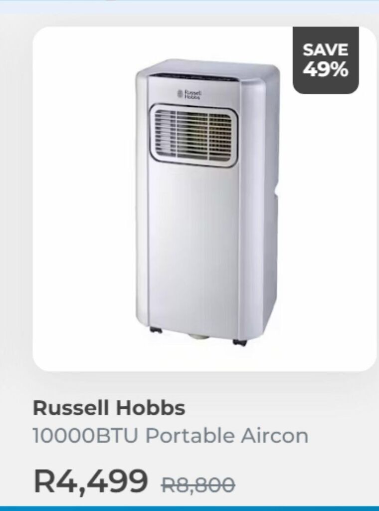 Russell hobbs 10000btu portable aircon offer at OneDayOnly