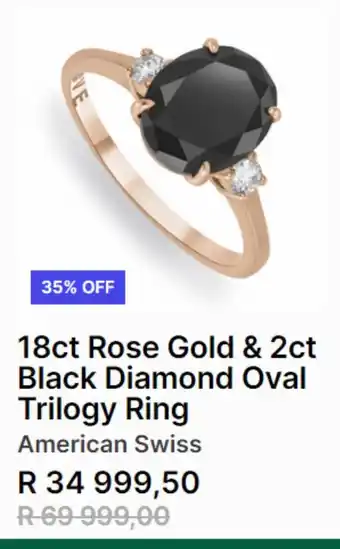 American Swiss 18ct rose gold & 2ct black diamond oval trilogy ring offer