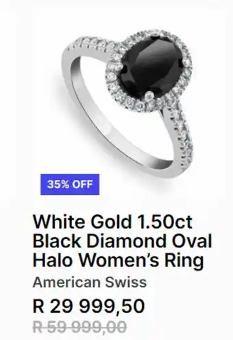 American Swiss White gold 1.50ct black diamond oval halo women's ring offer