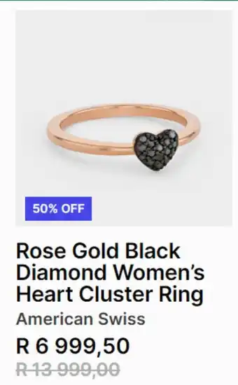 American Swiss Rose gold black diamond women's heart cluster ring offer