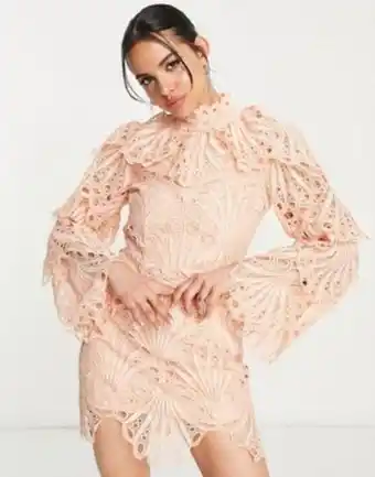 Asos Asos luxe cutwork broderie mini dress in coral offer