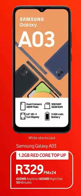 Makro Samsung Galaxy A03 1.2GB RED CORE TOP UP offer