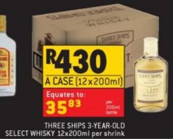 Shoprite Liquor Three Ships 3-Year Old Select Whisky 12x200ml offer