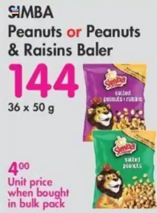 Makro Simba Peanuts Or Peanuts & Raisins Baler 50g offer