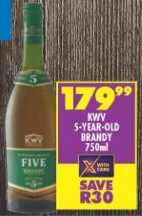 Shoprite KWV 5-YEAR-OLD BRANDY 750ml offer