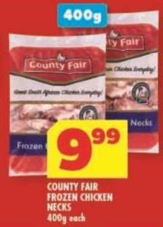 Usave COUNTY FAIR FROZEN CHICKEN NECKS 400g each offer