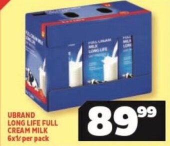 Ubrand Long Life Full Cream Milk 6x1L per pack