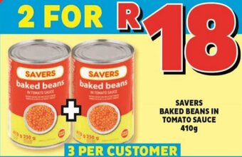 Usave SAVERS BAKED BEANS IN TOMATO SAUCE 410g offer