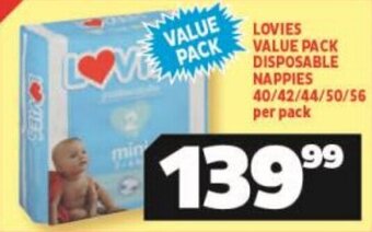 Usave LOVIES VALUE PACK DISPOSABLE NAPPIES 40/42/44/50/56 per pack offer