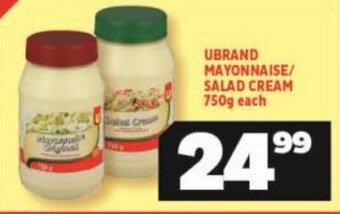 Usave UBRAND MAYONNAISE/ SALAD CREAM 750g each offer