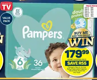 Pick n Pay Pampers New or Active Baby Disposable Nappies Value Pack Assorted Per Pack offer