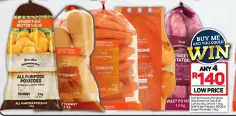 Pick n Pay PnP All Purpose Potatoes WEET POTAT 3kg, Butternut 3kg, Bulk Carrots 3kg, Onions 1.5kg. 1.5 kg Bulk Green Peppers 800g offer