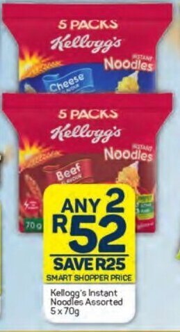 Pick n Pay Kellogg's Instant Noodles Assorted 5x70g offer