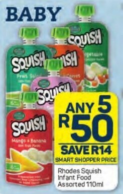 Pick n Pay Rhodes Squish Infant Food Assorted 110ml offer