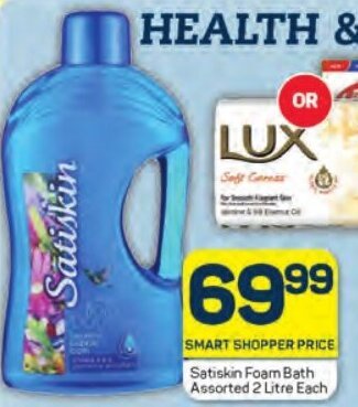 Pick n Pay Satiskin Foam Bath Assorted 2 Litre Each offer