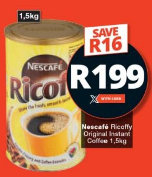 Nescafé Ricoffy Original Instant Coffee 1,5kg offer at Checkers
