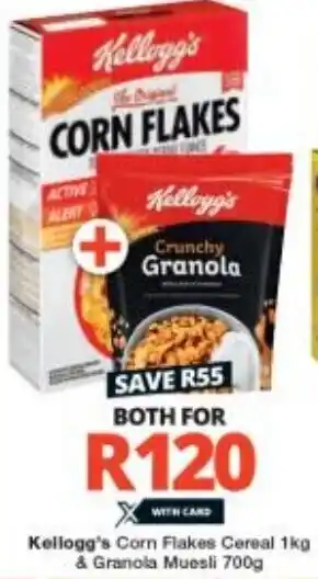 Checkers Kellogg's Corn Flakes Cereal 1kg & Granola Muesli 700g offer