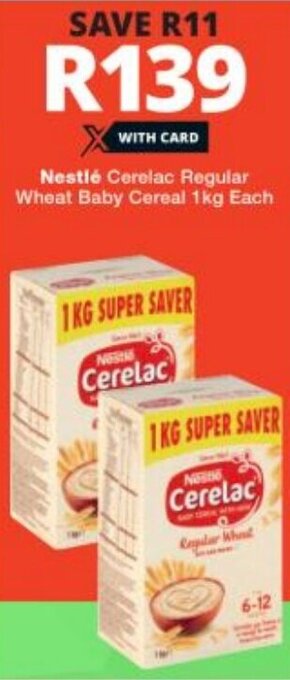 Checkers Nestlé Cerelac Regular Wheat Baby Cereal 1kg Each offer