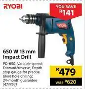 Builders Warehouse Ryobi 650w 13mm impact drill offer