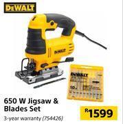Builders Warehouse Dewalt 650w jigsaw & blades set offer