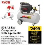 Builders Warehouse Ryobi 50l 1.5 kw compressor with 5 piece kit offer