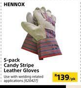 Builders Warehouse Hennox 5-pack candy stripe leather gloves-per pack offer