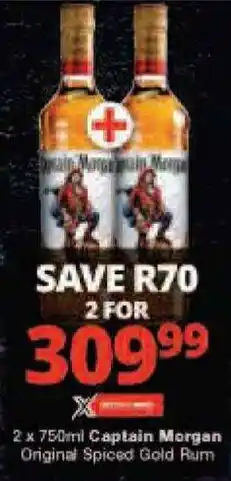 Checkers 2 x 750ml Captain Morgan Original Spiced Gold Rum offer