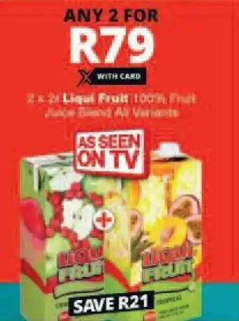 Checkers 2x2L Liqui Fruit 100% Fruit Juice offer