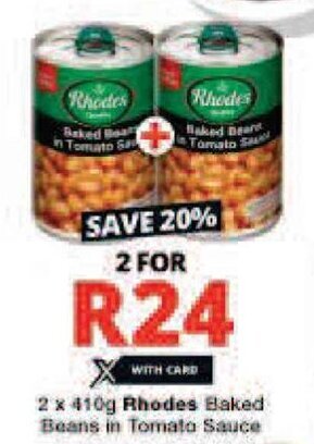 Checkers 2 x 410g Rhodes Baked Beans in Tomato Sauce offer